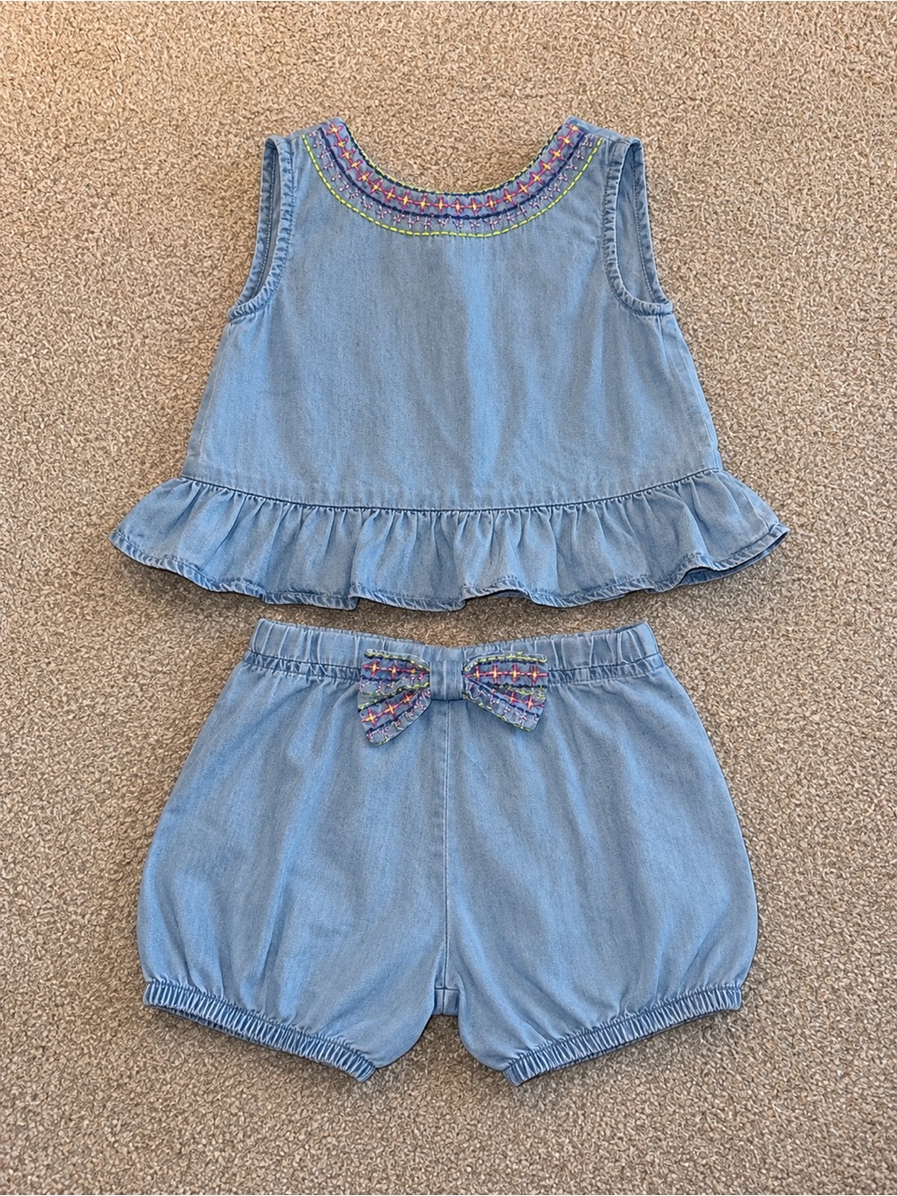 Mayoral - Light Blue Denim Two-Piece Girls Set - Top and Shorts